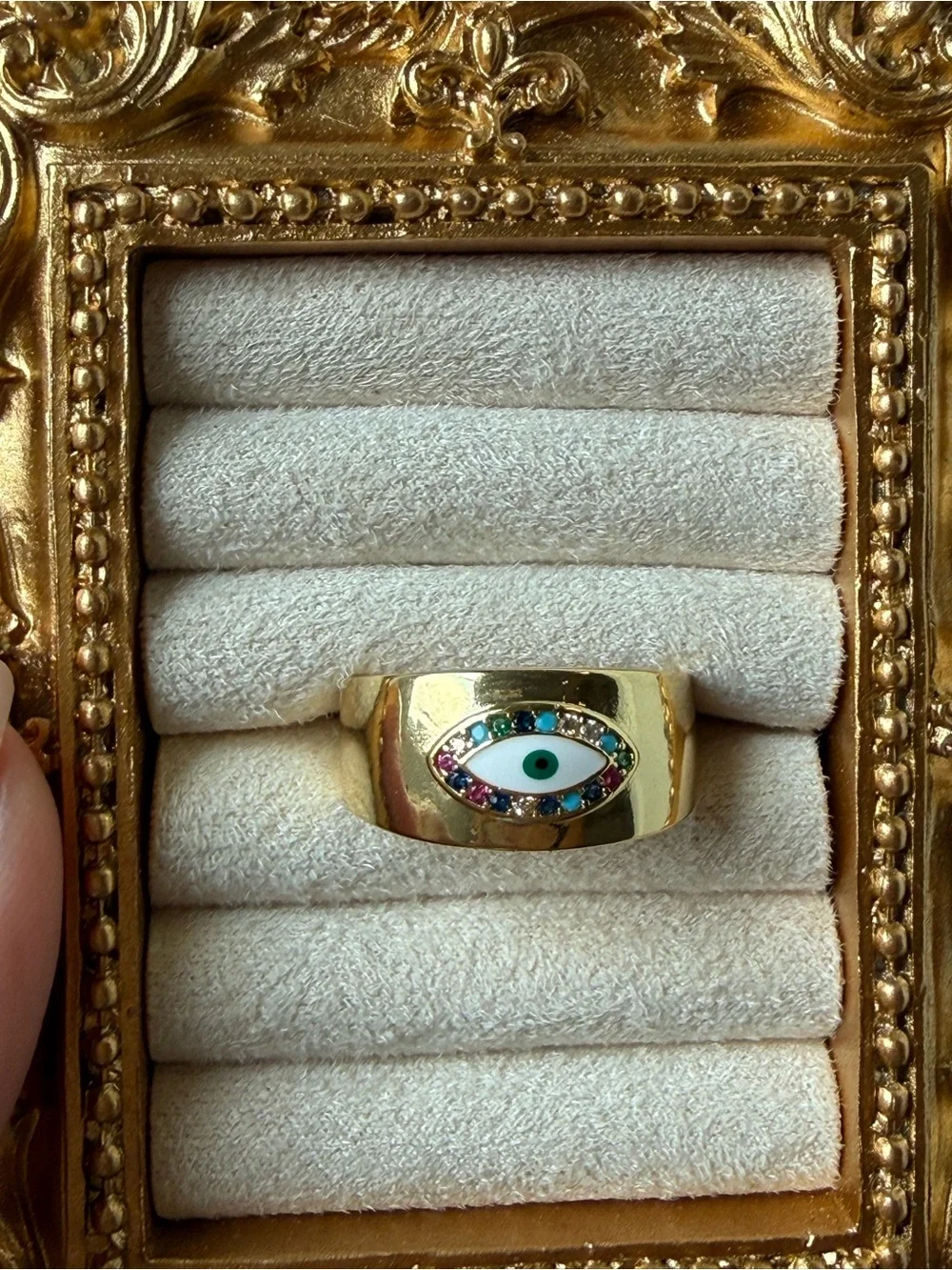 Gold Evil Eye Statement Ring with Multicolor Stones